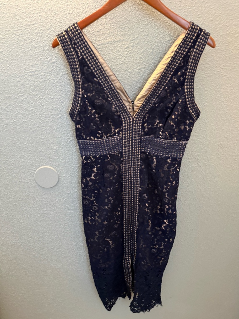 Bardot Navy Lace Midi Dress with Deep V - Picture 2 of 4